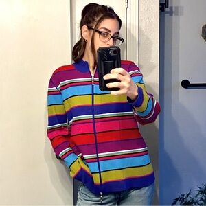 Colorful Striped Zip-Up Sweater